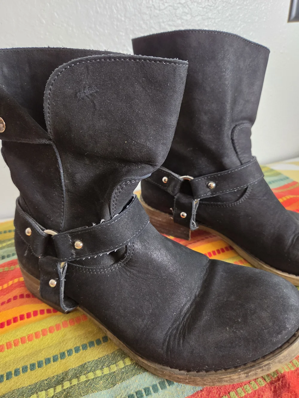 Black Suede Women's Mid-Calf Harness Boots Made In Italy Size 40 US Size 9